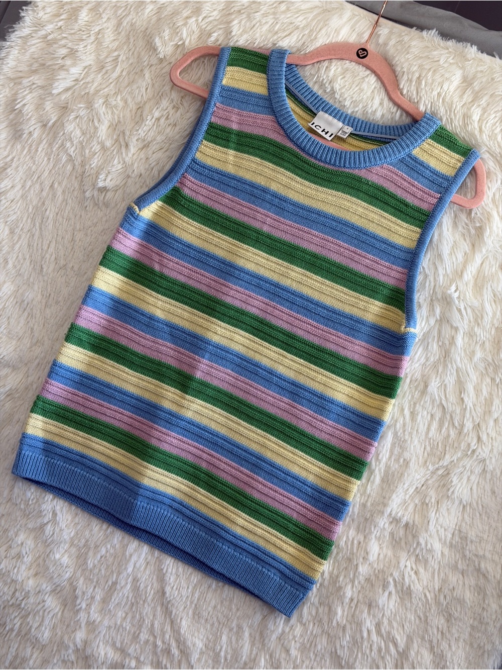 Ichi Womens Ribbed Knit Stripe Sweater Vest Size S Blue Multi Pastel Soft Girl - Picture 3 of 7